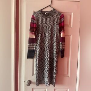 Trina Turk Black and White (with Colored Long Sleeves) Knee Length Dress